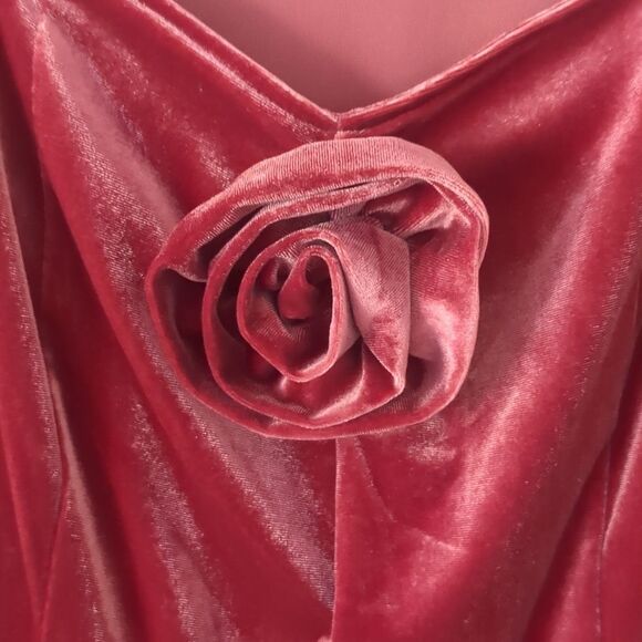 Ava & Viv Dress XXL Rose Velvet Sweetheart Neckline Rosette Midi A-Line - Picture 10 of 12